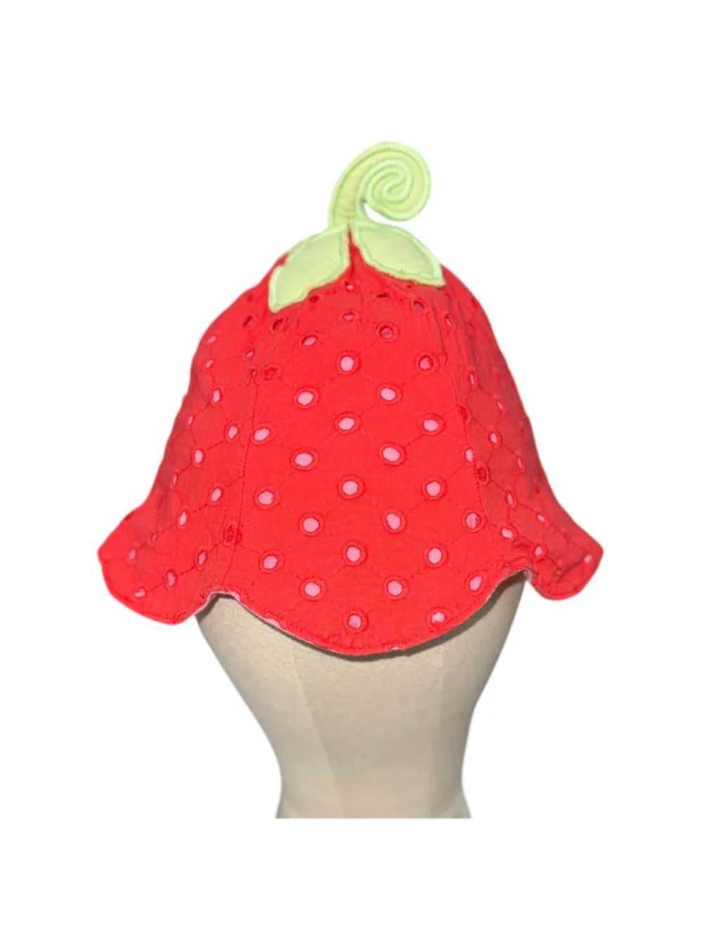 Gymboree Girls Strawberry Sun Hat 4T-5T Red Eyelet Scalloped Brim